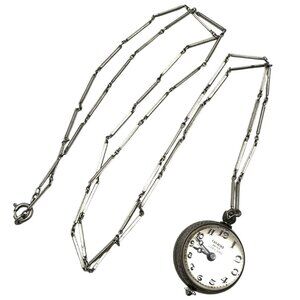 Antique Sterling Silver French Carl Bucherer Bubble Glass Skeleton Watch Chain